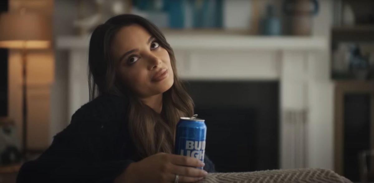 A shot of an actress holding a Bud Light in the 2023 Super Bowl Budlight Hold commercial